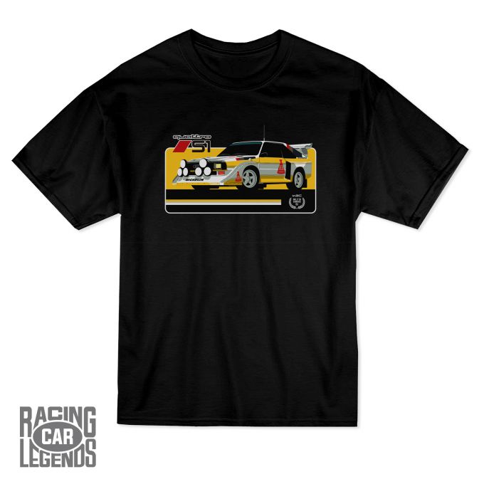 T-shirt Rally Audi Quattro S1 E2 HB Black Racing car legends